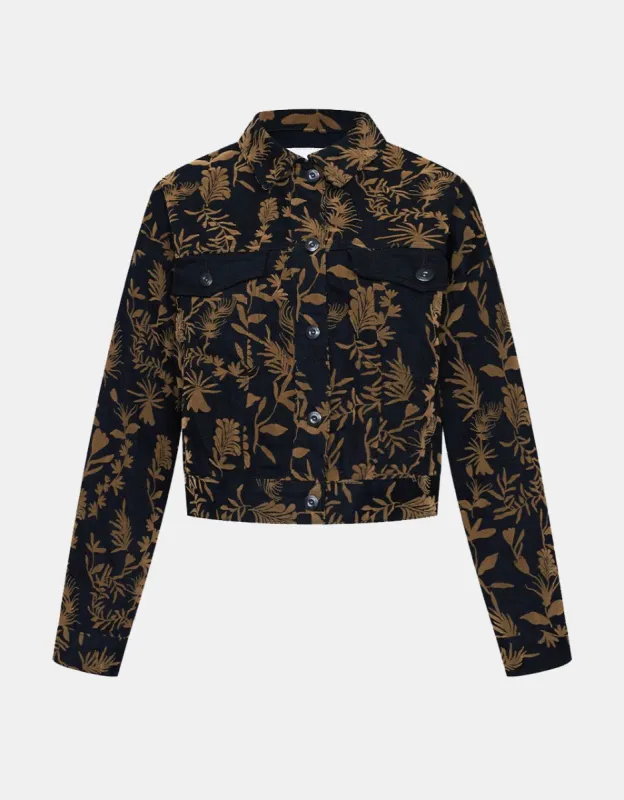 Flower & Leaves Print Denim Jacket sold by Urban Revivo