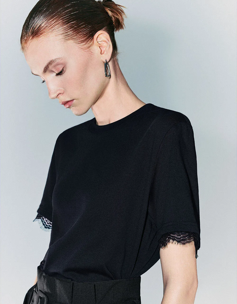 Lace Cuffs Crew Neck T-Shirt sold by Urban Revivo product image thumbnail 4