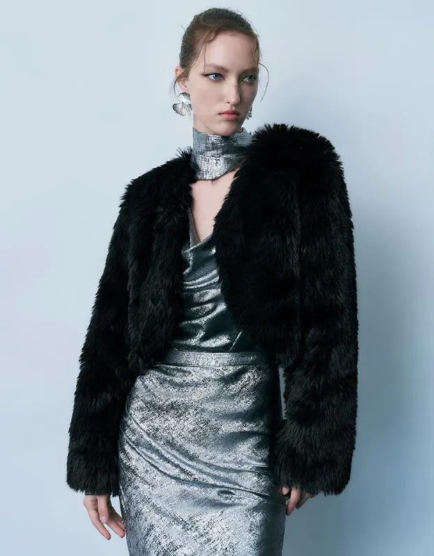 Furry V-Neck Straight Coat sold by Urban Revivo