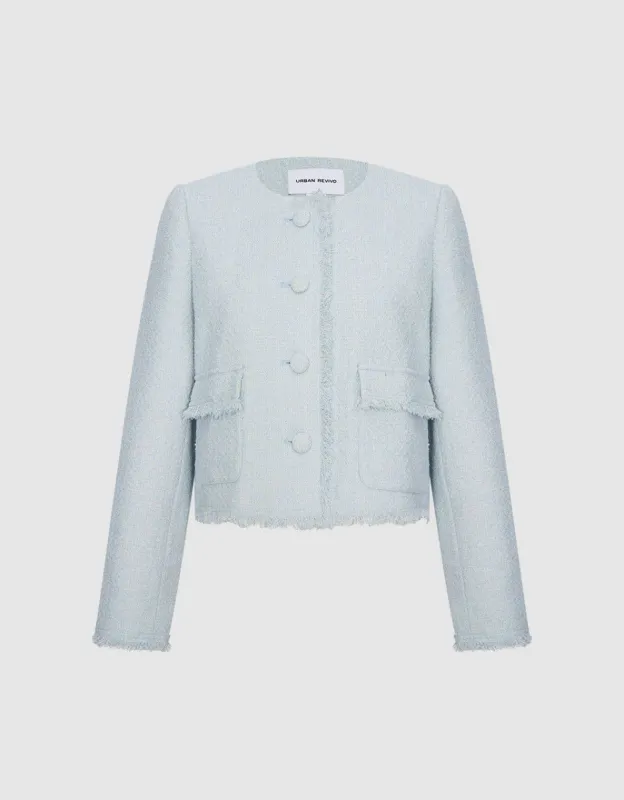 Frayed Hem Tweed Jacket sold by Urban Revivo