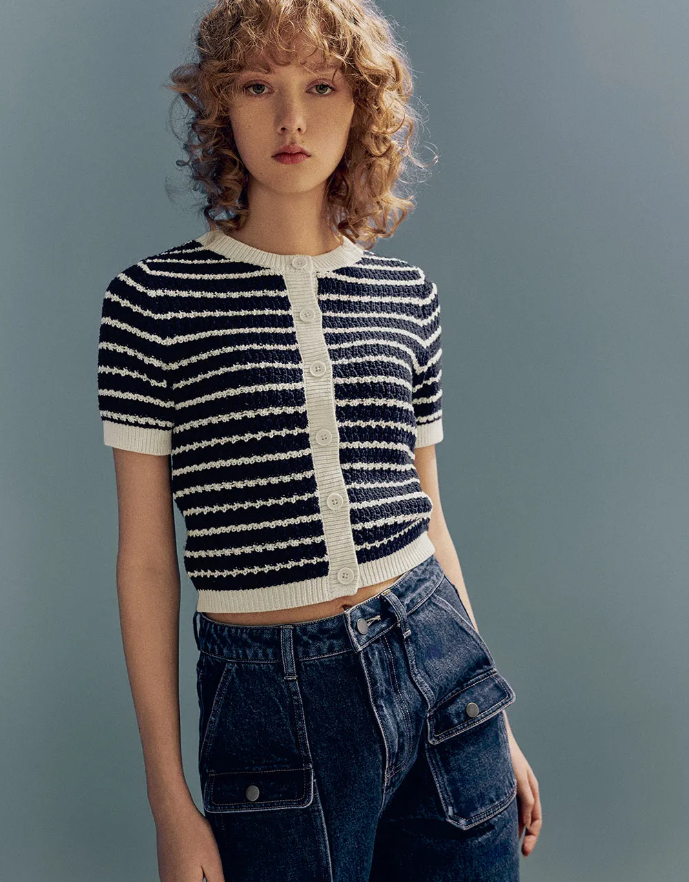 Striped Crew Neck Knitted Cardigan sold by Urban Revivo product image thumbnail 3