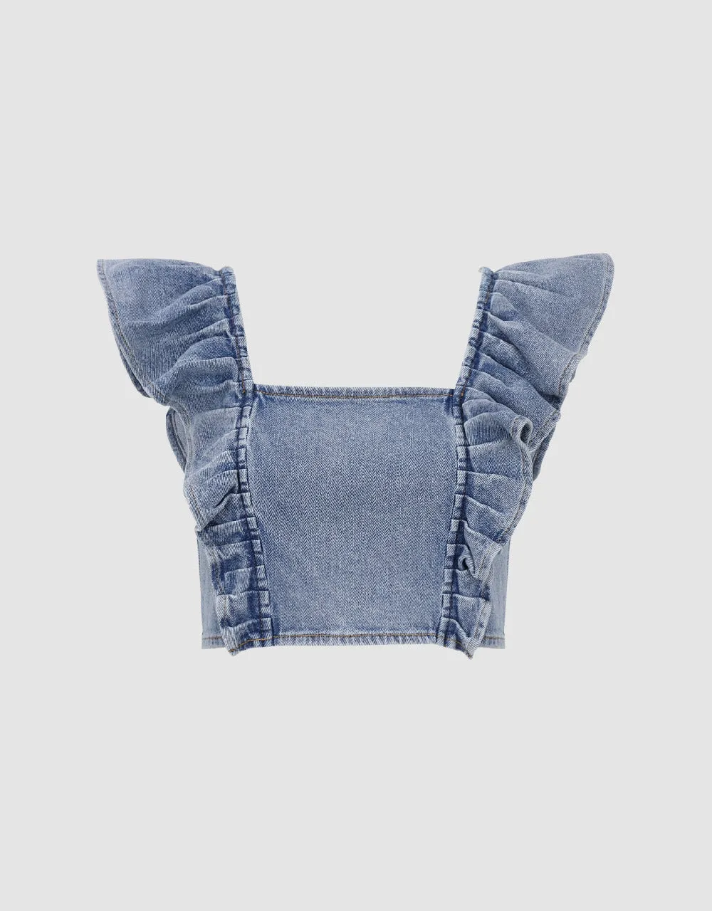 Ruffle Sleeveless Denim Shirt sold by Urban Revivo