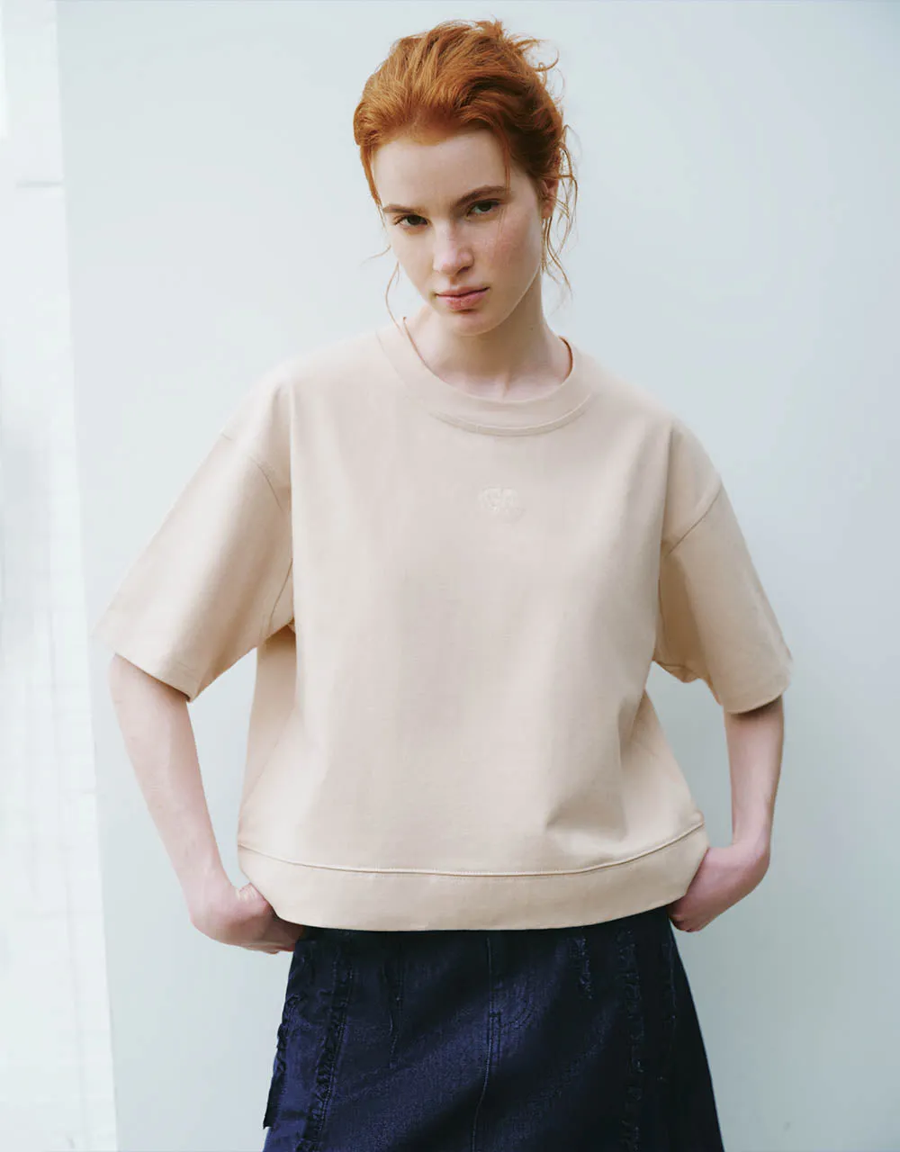 Cropped Crew Neck Loose T-Shirt sold by Urban Revivo