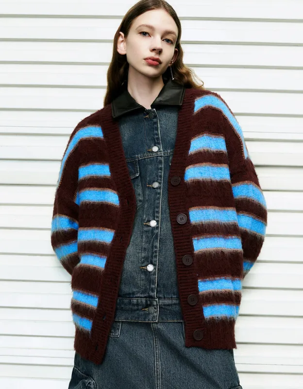 Striped V-Neck Knitted Cardigan sold by Urban Revivo