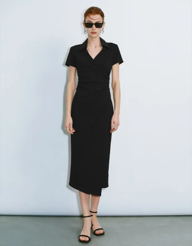Lapel Wrapped Straight Dress sold by Urban Revivo