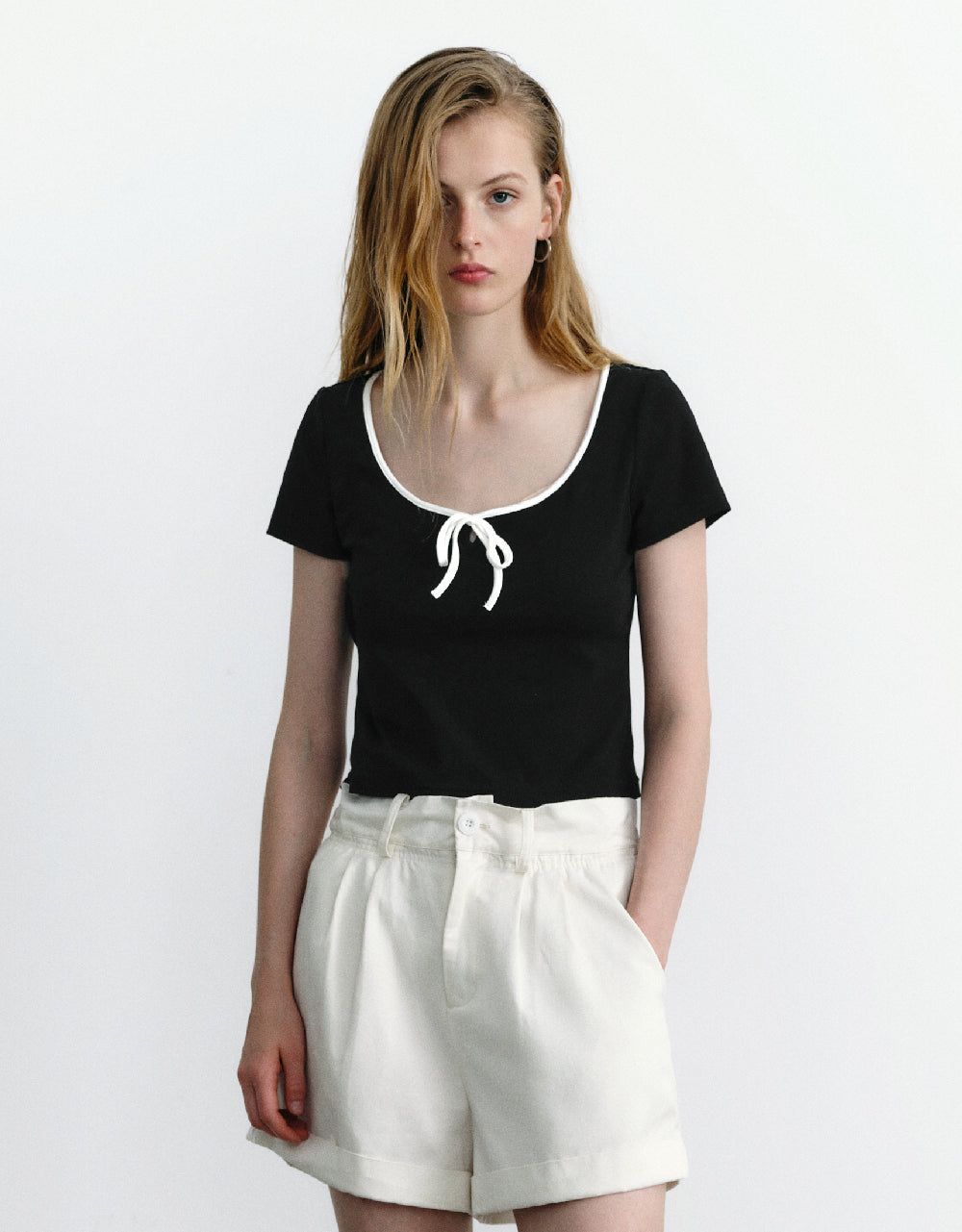 Tie Front U Neck T-Shirt sold by Urban Revivo