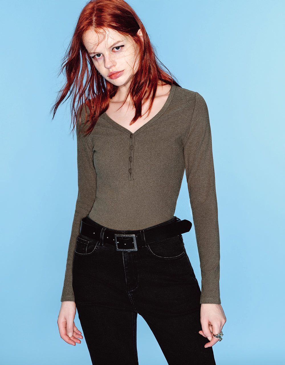 V-Neck Knitted T-Shirt sold by Urban Revivo