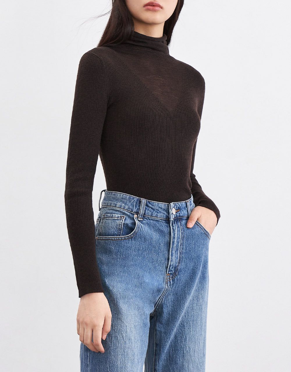 Turtle Neck Rib Knit Fitted Top sold by Urban Revivo product image thumbnail 3