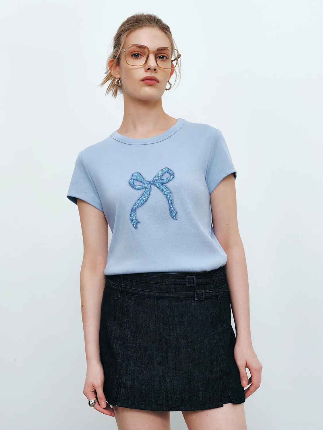 Bow Printed Crew Neck Straight T-Shirt sold by Urban Revivo