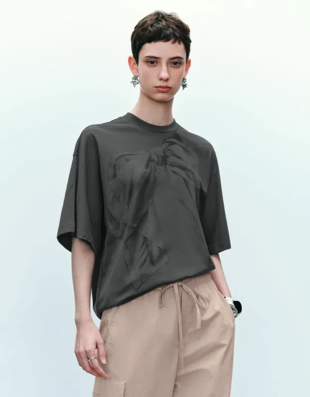 Bow Printed Crew Neck Loose T-Shirt sold by Urban Revivo