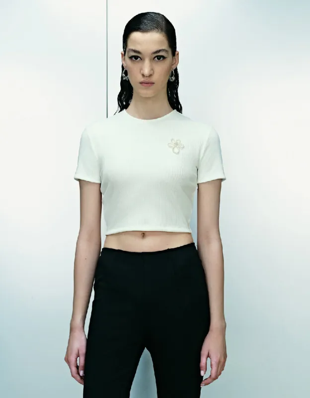 Paw Embroidered Crew Neck Skinny T-Shirt sold by Urban Revivo