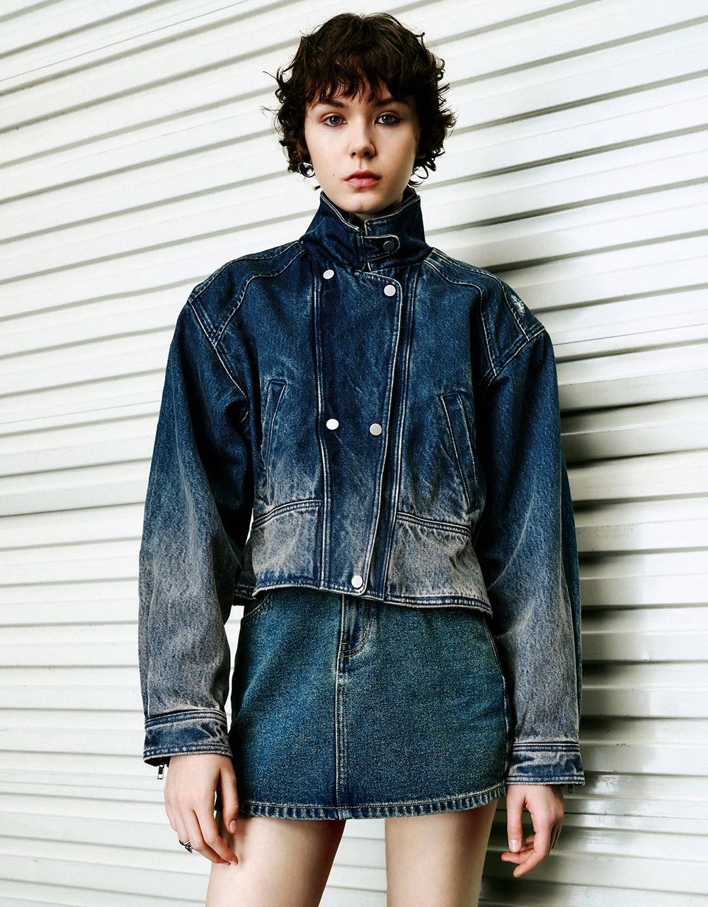 Stand Collar Denim Jacket sold by Urban Revivo