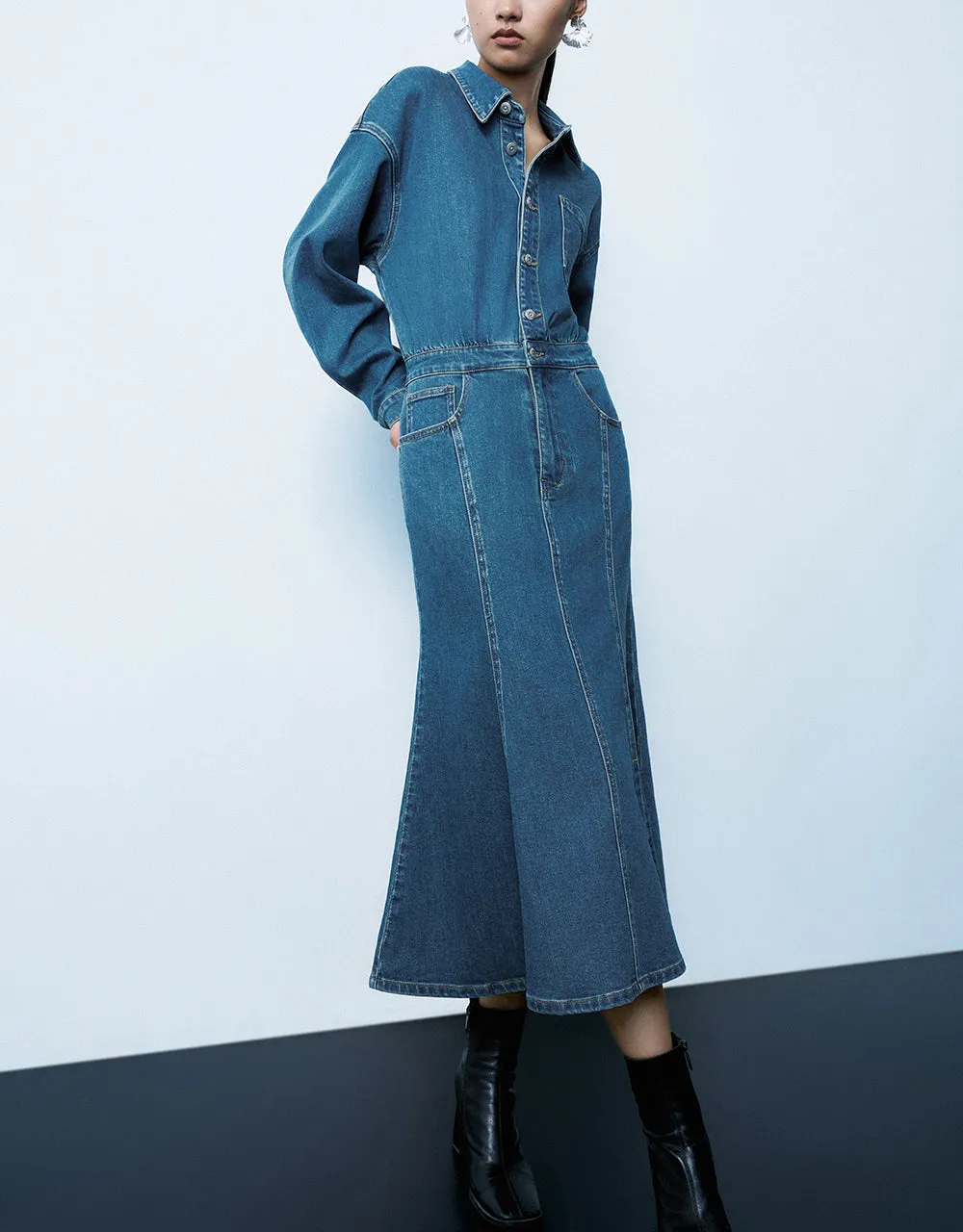 Lapel Denim Dress sold by Urban Revivo product image thumbnail 3