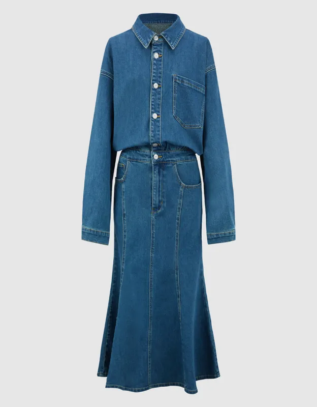 Lapel Denim Dress sold by Urban Revivo