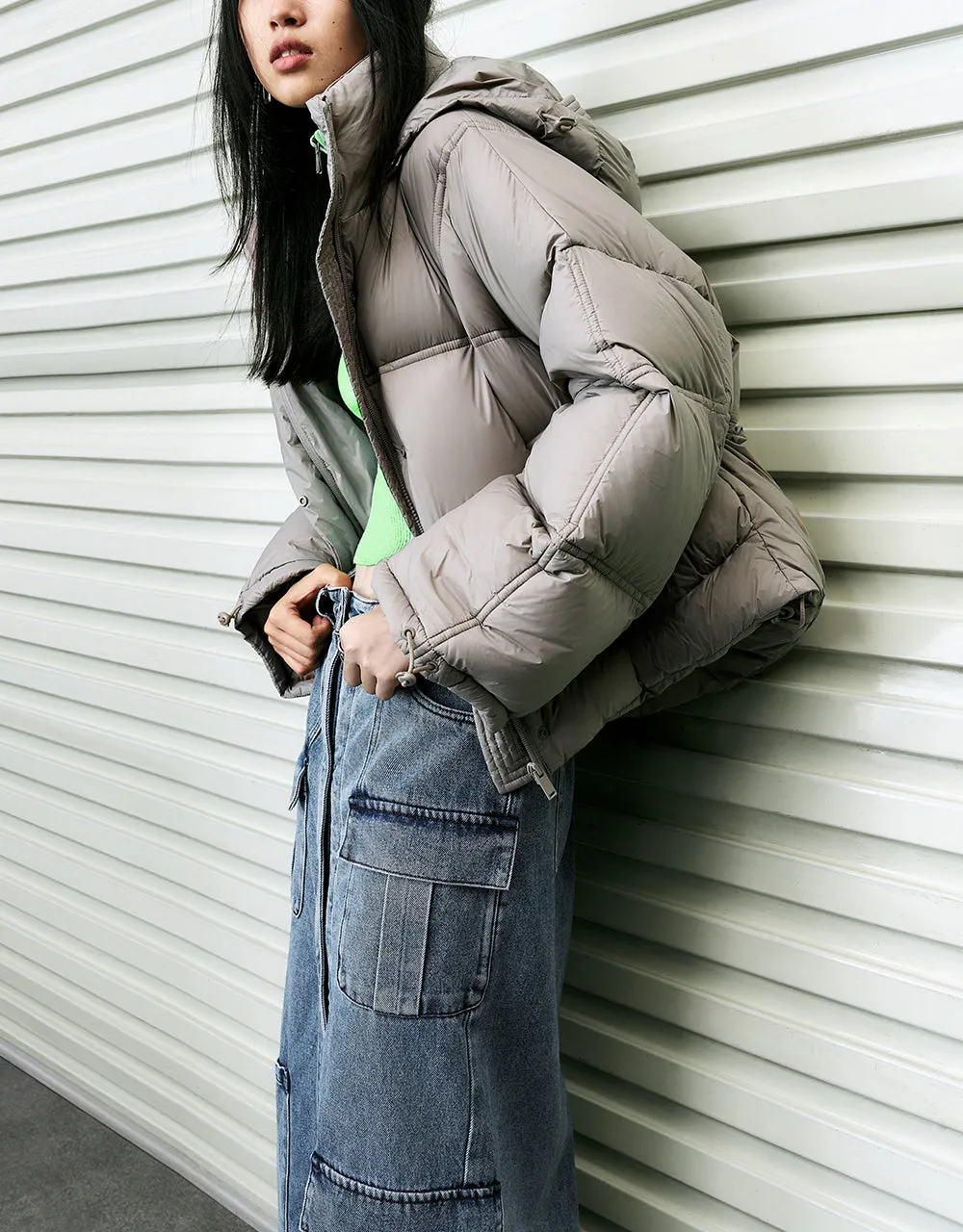 Straight Hooded Puffer Jacket sold by Urban Revivo product image thumbnail 3