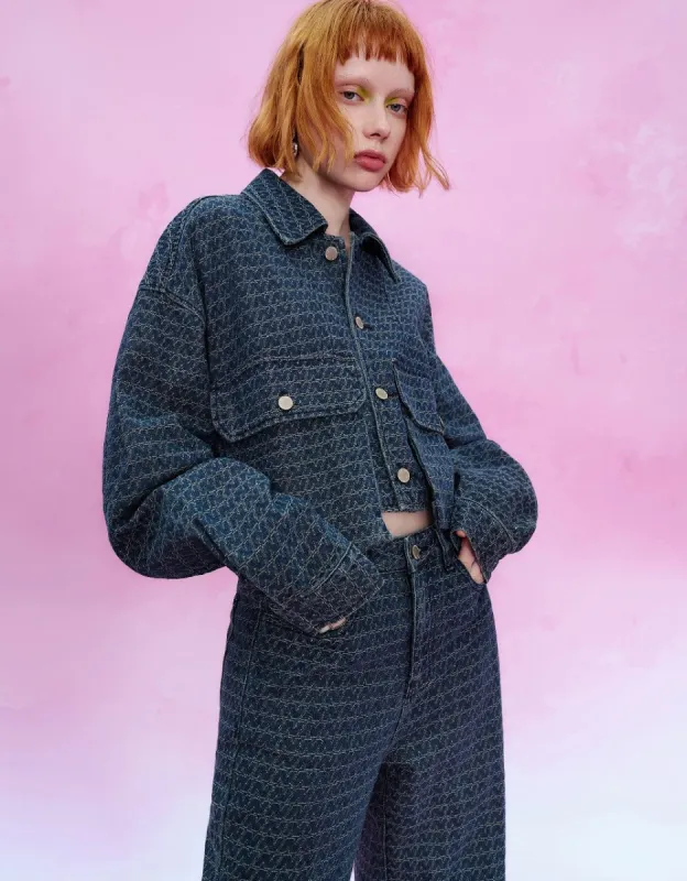 Textured Cropped Denim Jacket sold by Urban Revivo