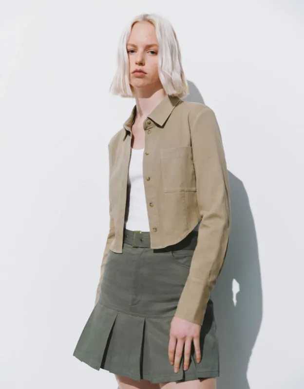 Cropped Button Up Lapel Shirt sold by Urban Revivo