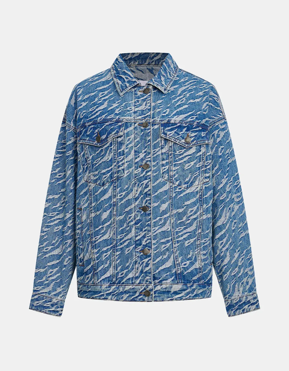 Abstract Print Button Up Denim Jacket sold by Urban Revivo
