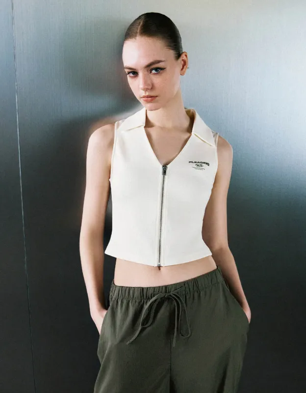 Zipper Front V-Neck Knitted Skinny Vest sold by Urban Revivo