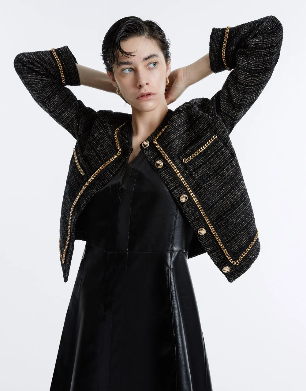 Chain Detail Tweed Jacket sold by Urban Revivo