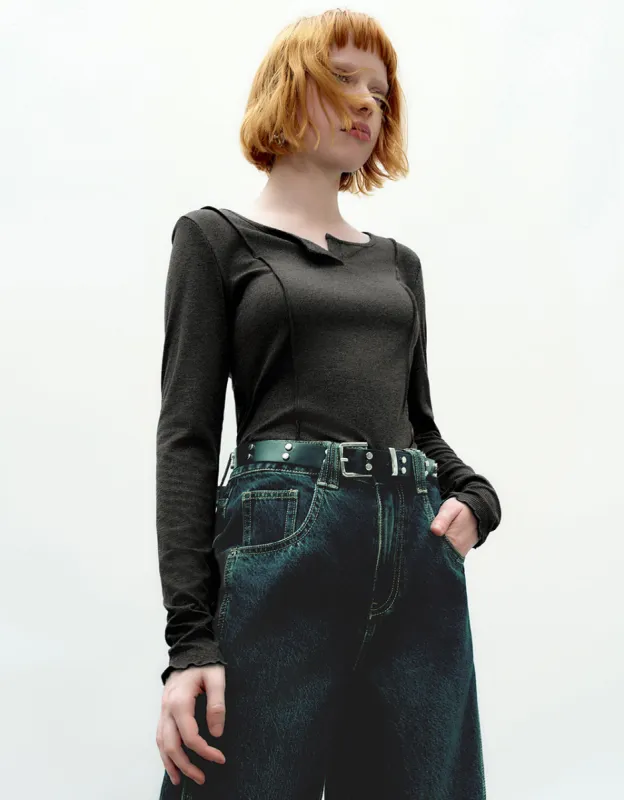 Notch Neck Skinny T-Shirt sold by Urban Revivo