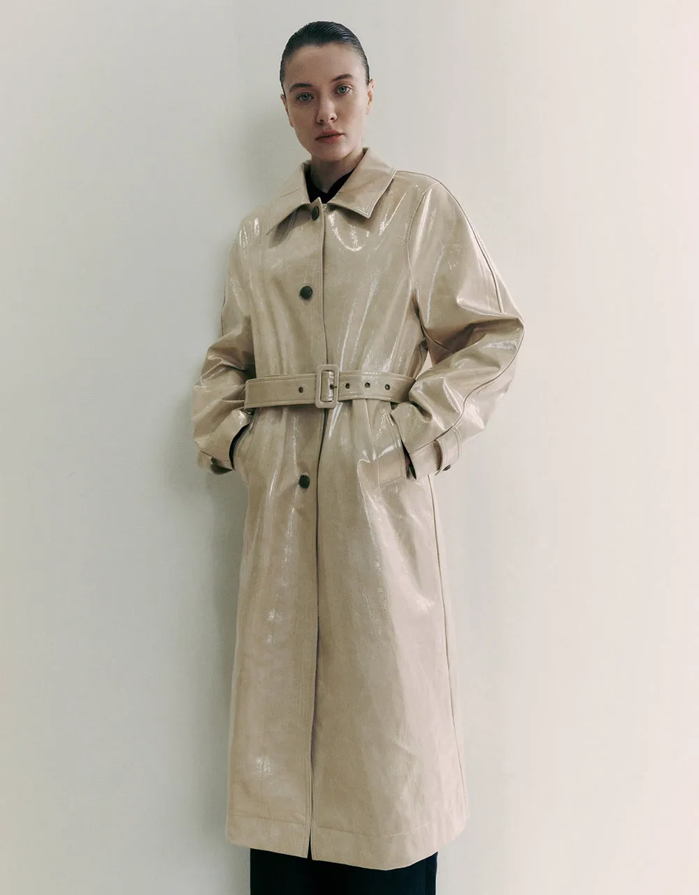 Vegan Leather Trench Coat With Belt sold by Urban Revivo