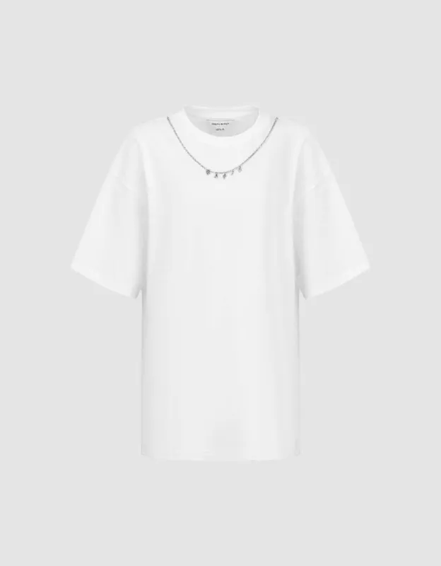 Necklace Decor Crew Neck Loose T-Shirt sold by Urban Revivo