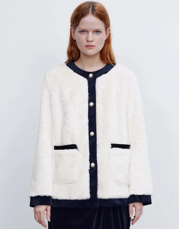 Crew Neck Straight Fur Coat sold by Urban Revivo