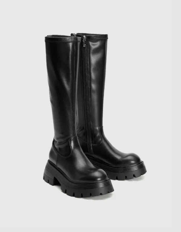 Round Toe Vegan Leather Knee Boots sold by Urban Revivo