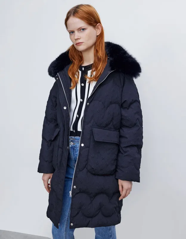 Straight Down Jacket With Detachable Furry Collar sold by Urban Revivo