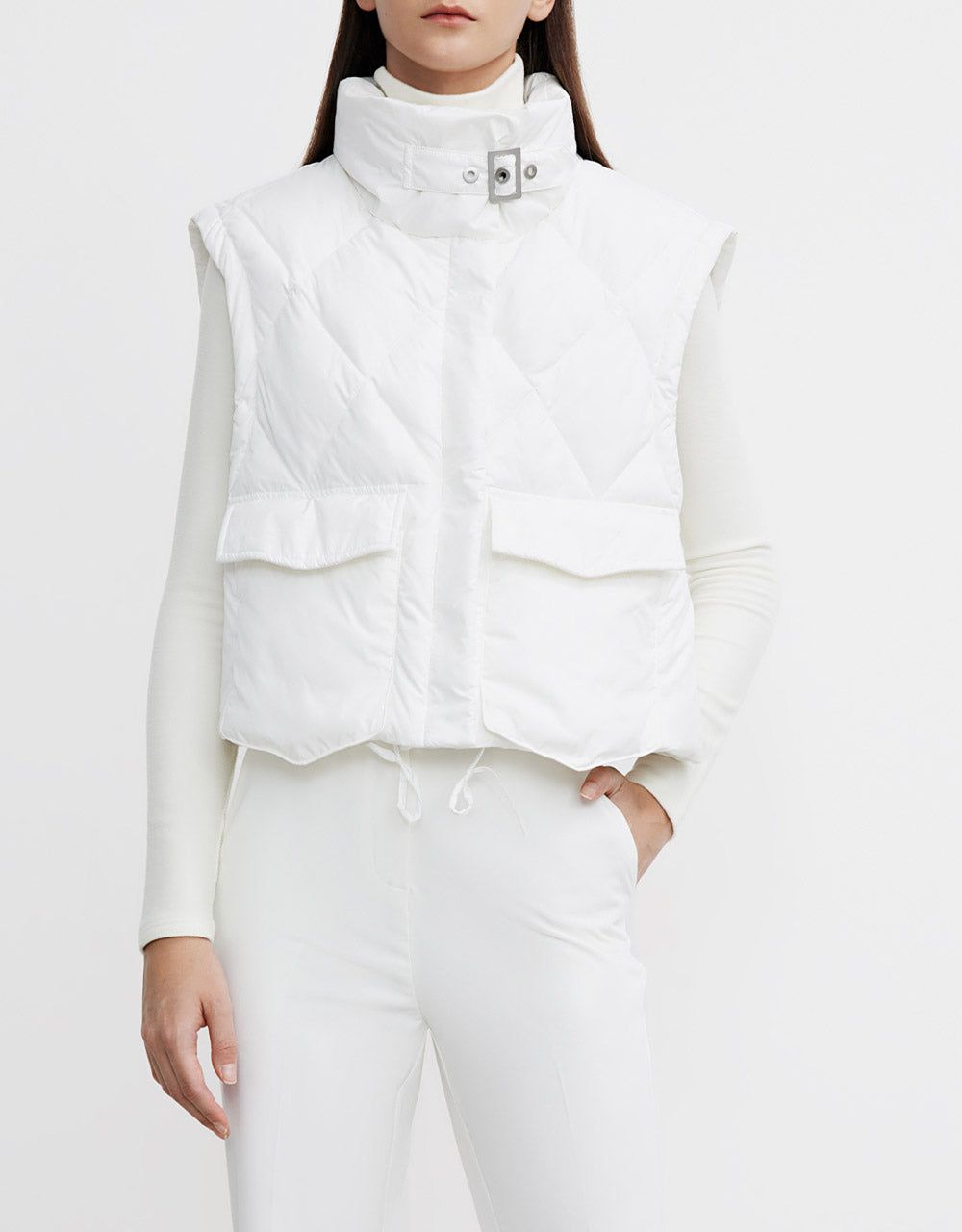 Stand Collar Quilted Vest Down Puffer Coat sold by Urban Revivo product image thumbnail 2