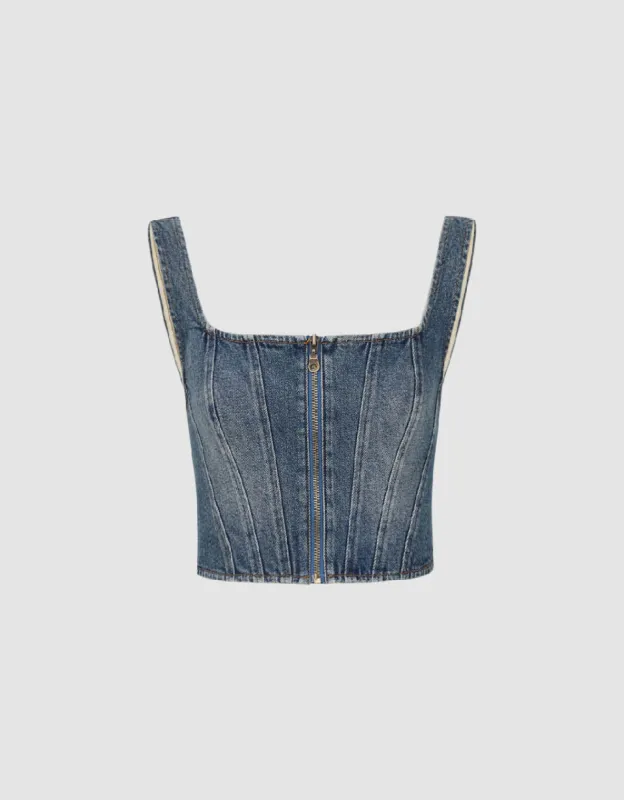 Sleeveless Zipper Front Denim Top sold by Urban Revivo