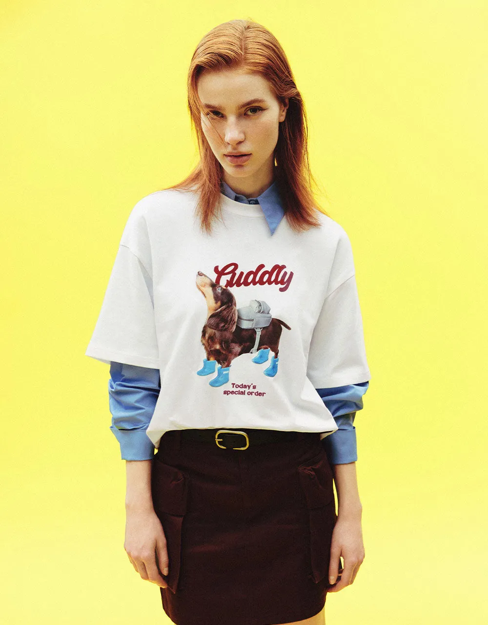 Dog Printed Crew Neck Loose T-Shirt sold by Urban Revivo