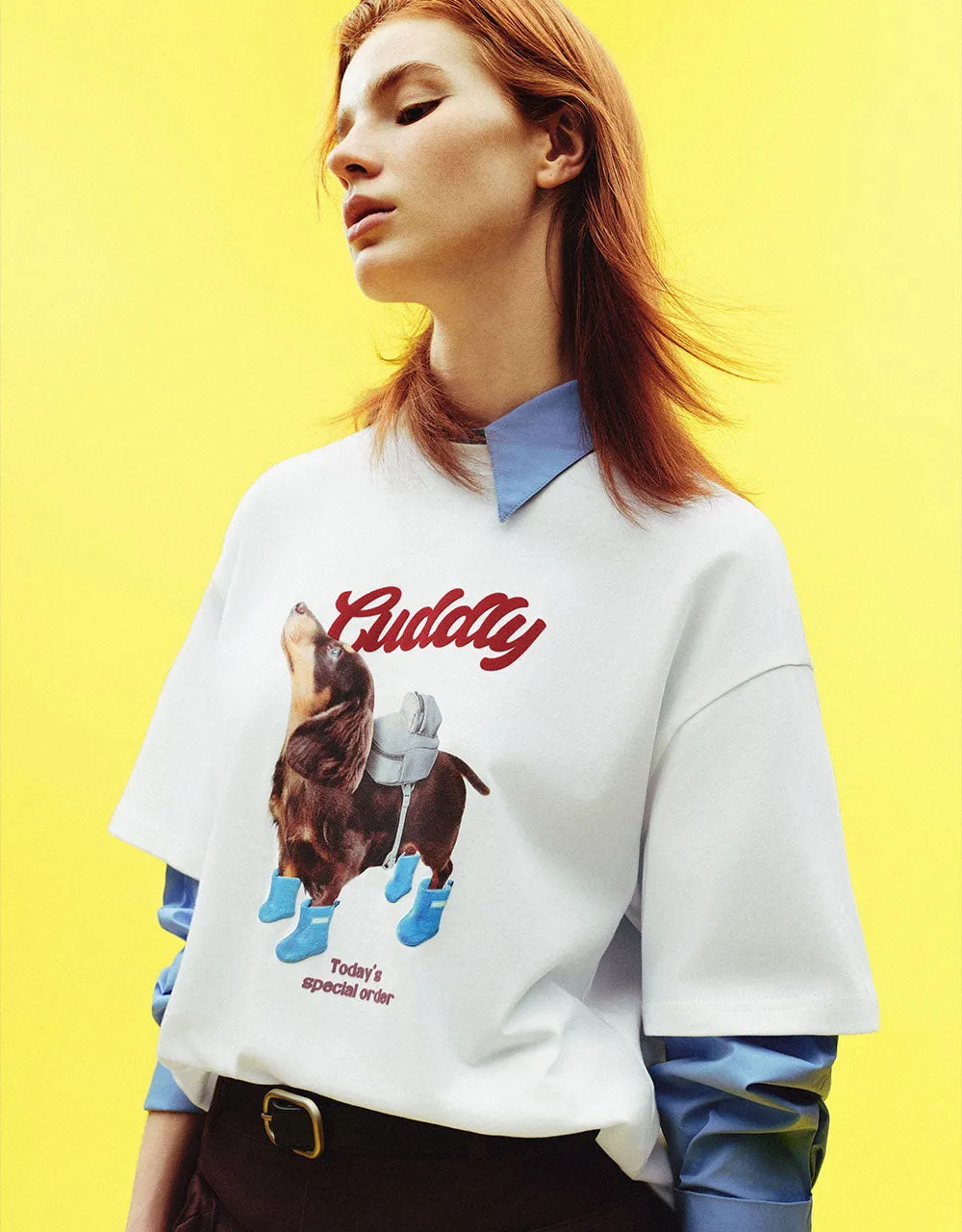 Dog Printed Crew Neck Loose T-Shirt sold by Urban Revivo product image thumbnail 3