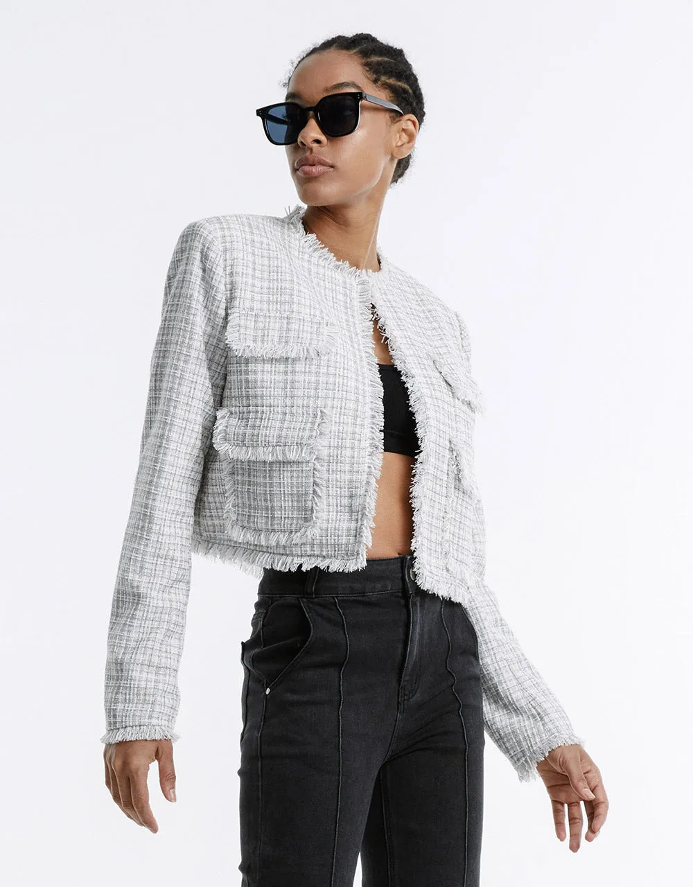 Frayed Trim Plaid Jacket sold by Urban Revivo product image thumbnail 2