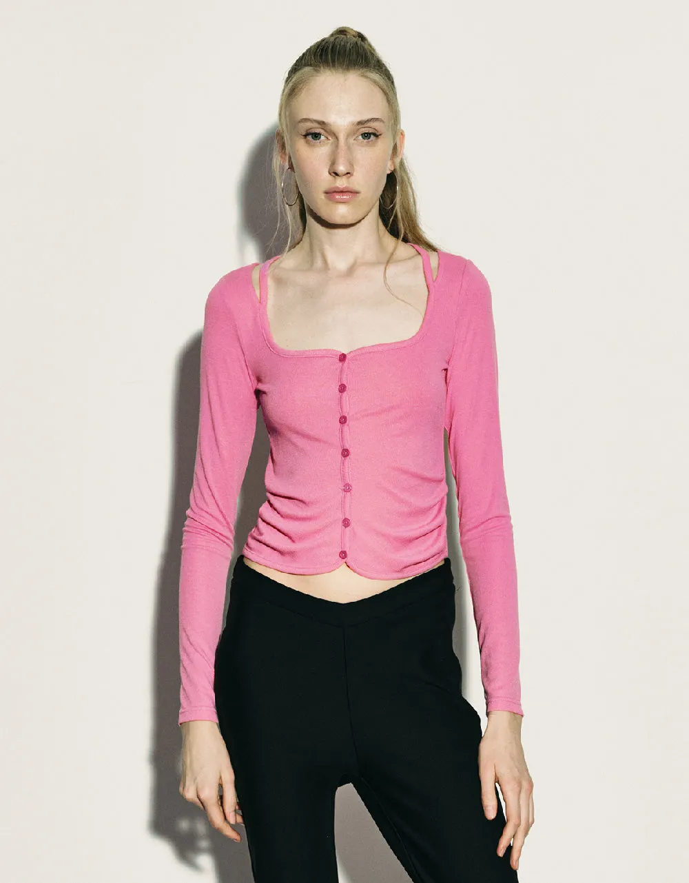 Ruched Crew Neck Knitted Top sold by Urban Revivo