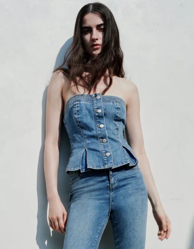Denim Tube Top sold by Urban Revivo