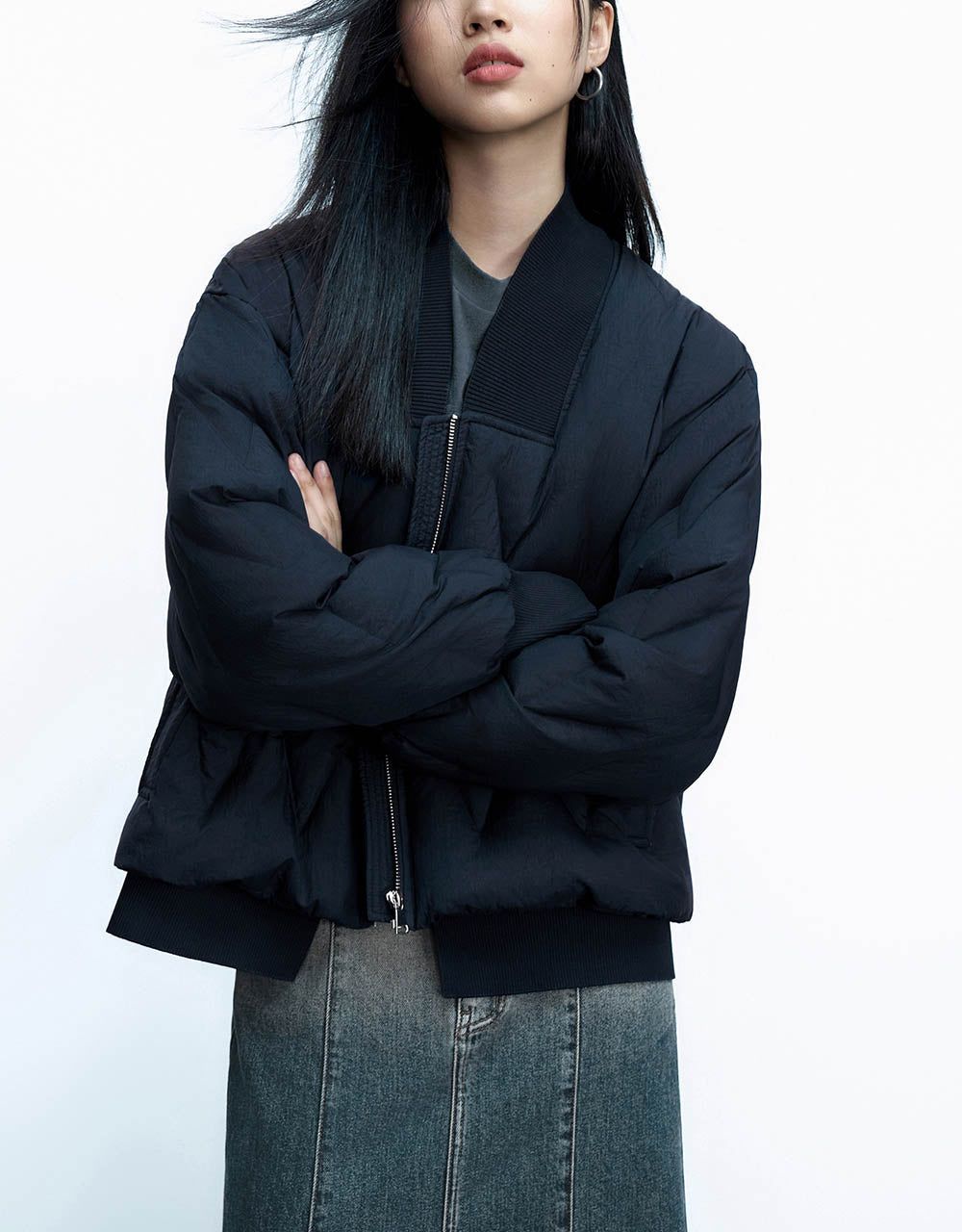 Zipper Front Straight Puffer Jacket sold by Urban Revivo product image thumbnail 2