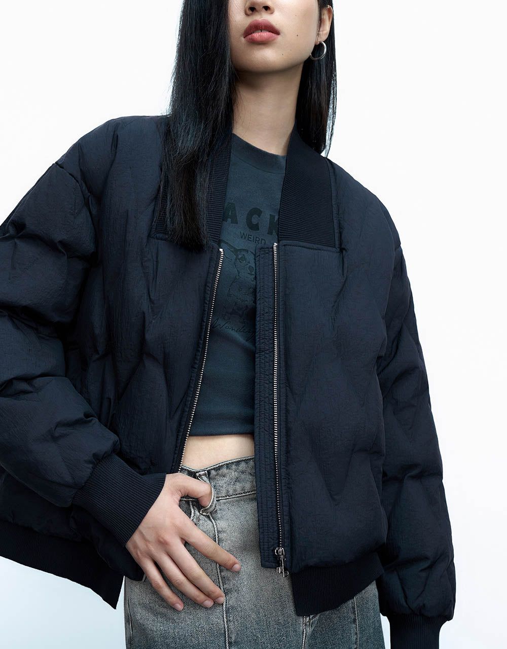 Zipper Front Straight Puffer Jacket sold by Urban Revivo product image thumbnail 3