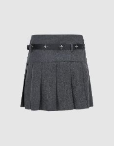 Pleated Mini A-Line Skirt With Belt sold by Urban Revivo