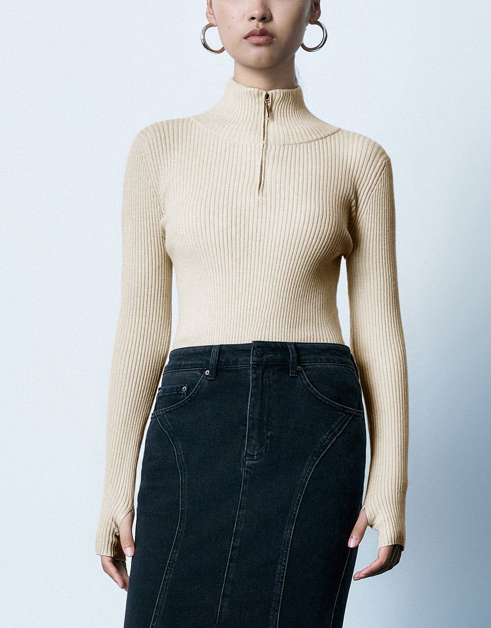 Zip Half Placket Knitted T-Shirt sold by Urban Revivo product image thumbnail 2