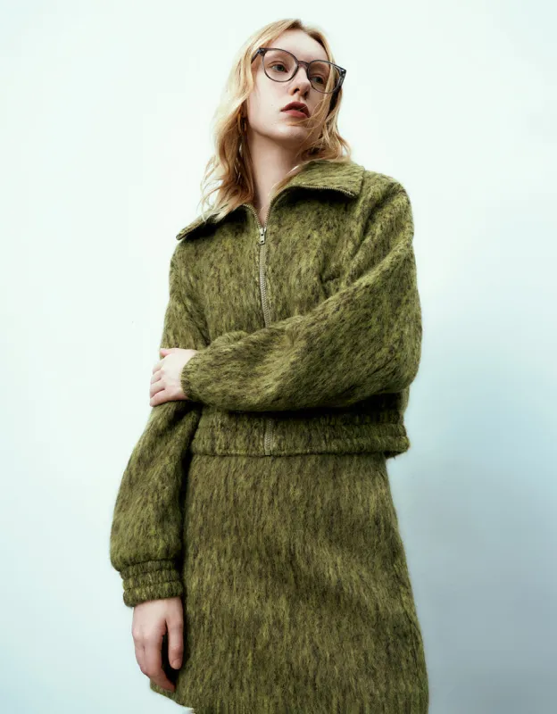 Printed Zipper Front Straight Woolen Jacket sold by Urban Revivo