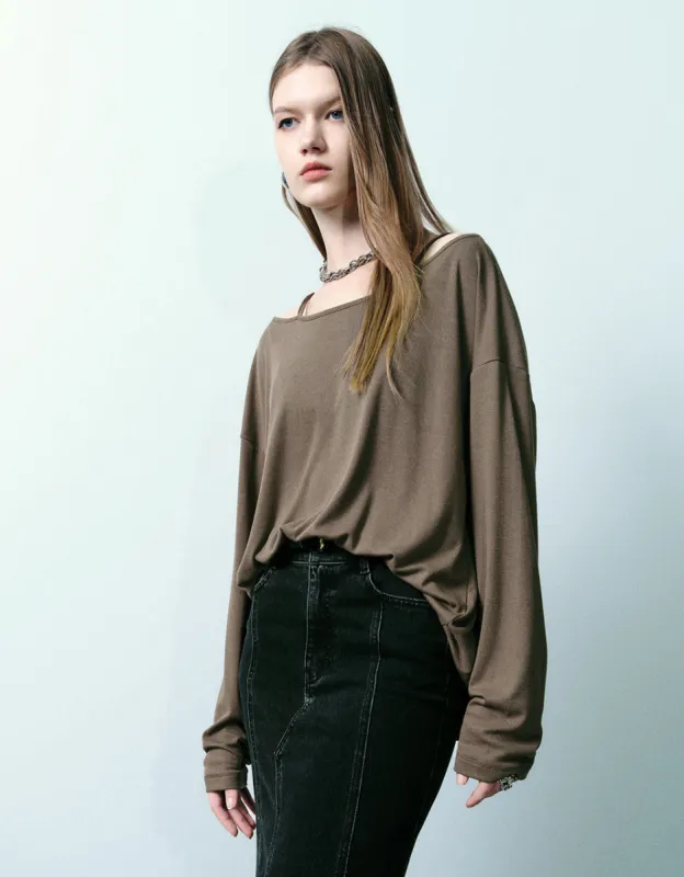 Off-Shoulder Knitted Loose T-Shirt sold by Urban Revivo