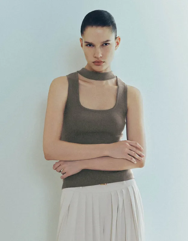 Keyhole Neck Knitted Tank Top sold by Urban Revivo