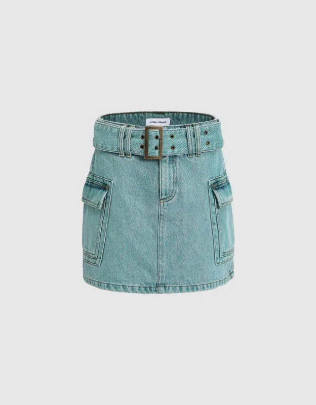 Mini A-Line Denim Skirt With Belt sold by Urban Revivo