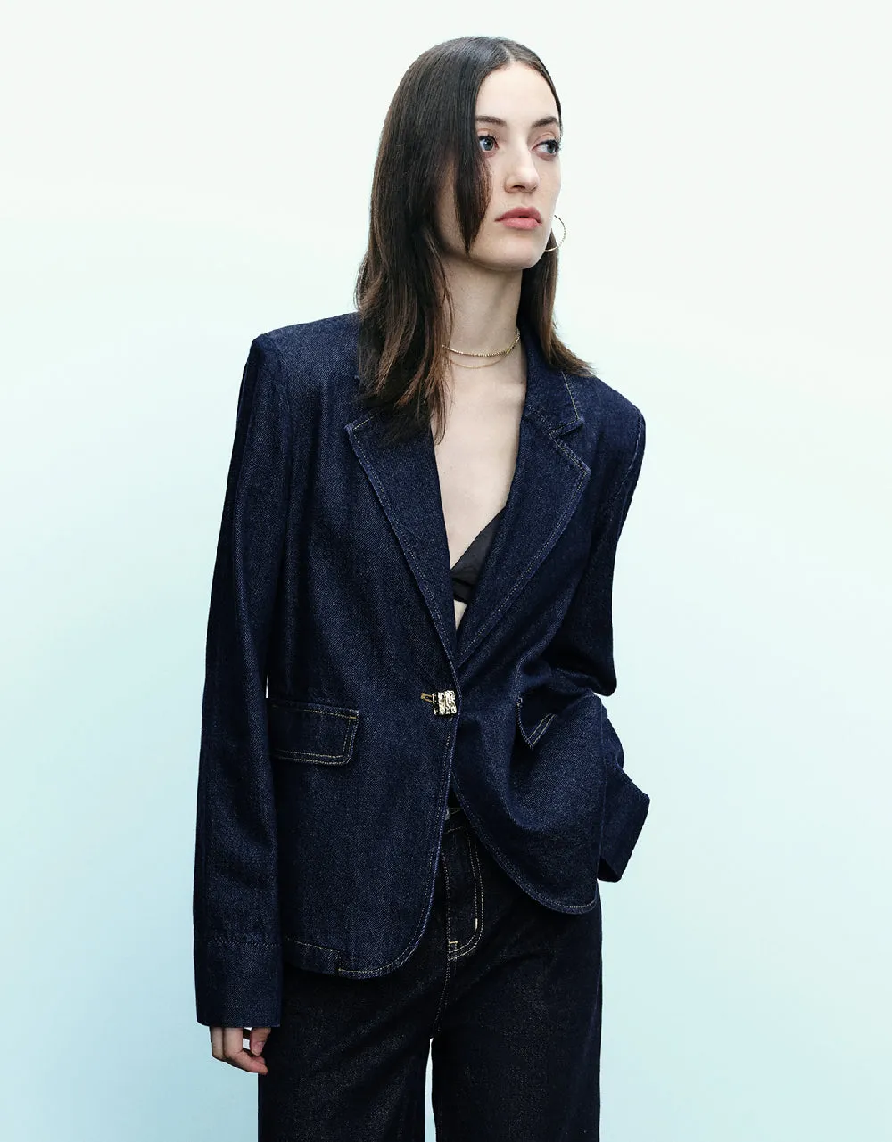 Notch Lapel Denim Blazer sold by Urban Revivo