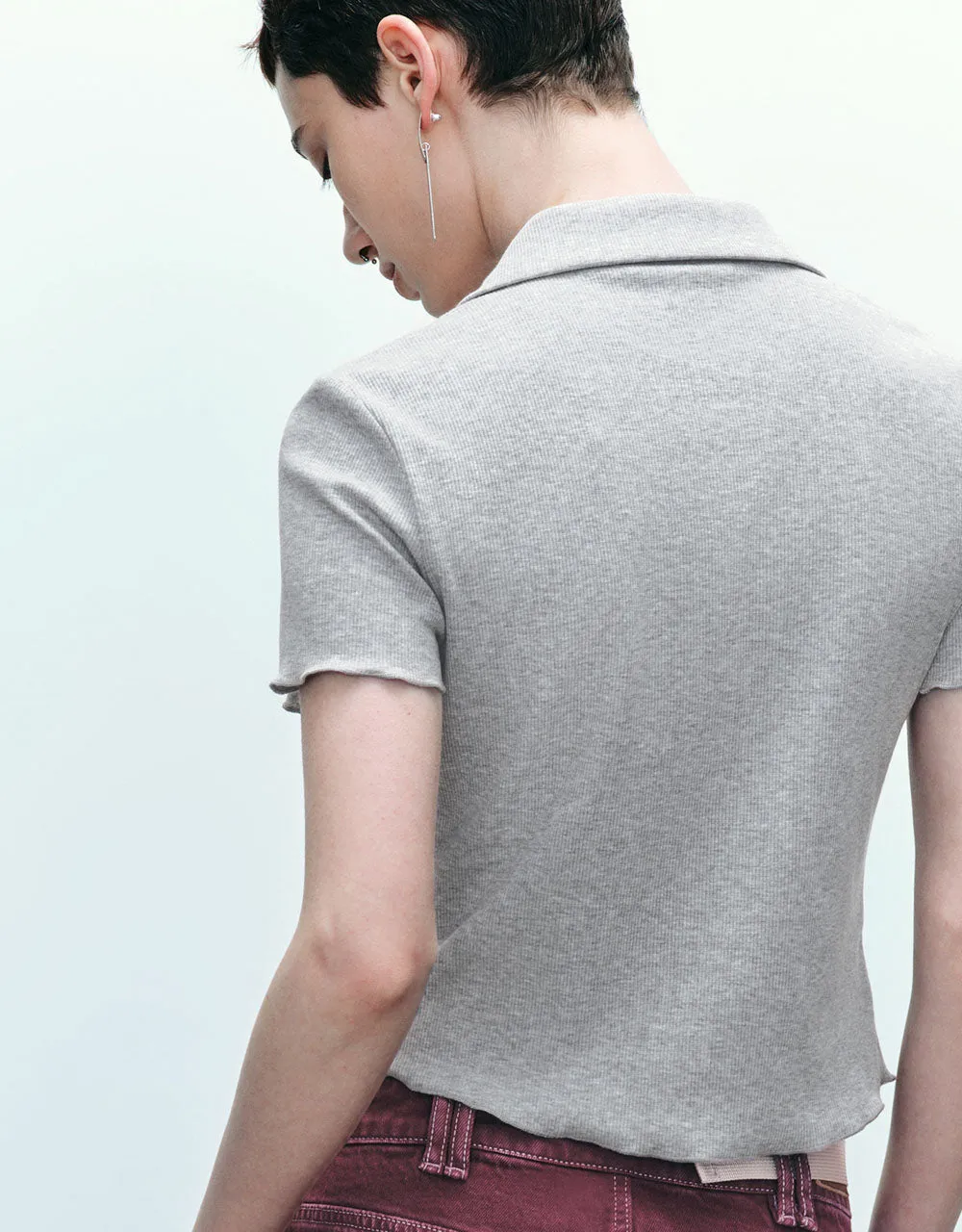 Zipper Front Knitted Lapel Shirt sold by Urban Revivo product image thumbnail 4