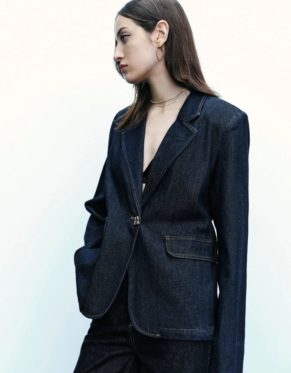 Notch Lapel Denim Blazer sold by Urban Revivo product image thumbnail 3