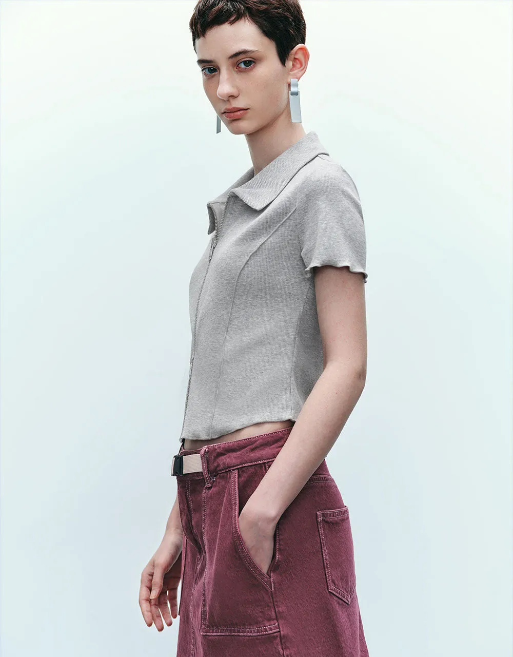 Zipper Front Knitted Lapel Shirt sold by Urban Revivo product image thumbnail 3