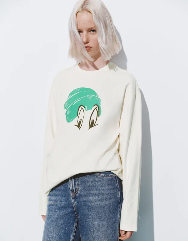 Printed Crew Neck Loose Sweatshirt sold by Urban Revivo